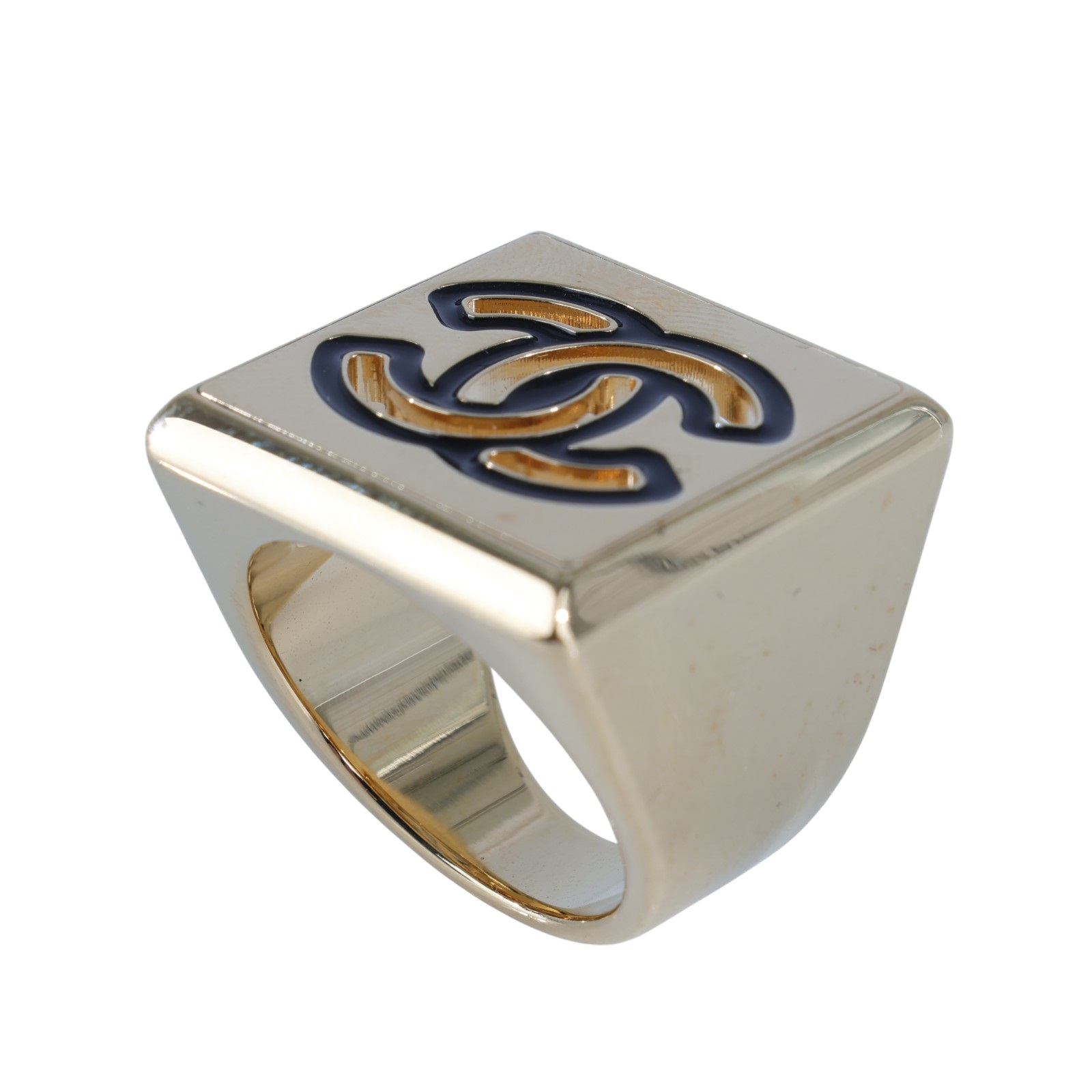 香奈兒 CHANEL CC LOGO 戒指 B24V 雙C金色大方戒 原廠盒子/防塵袋