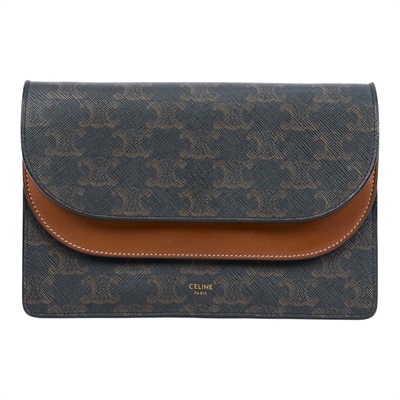 思琳 CELINE Triomphe 帆布  平滑羊皮 Strap 錢包 10D852CG9 黃褐色STRAP信封包 原廠盒子/防塵袋/購買證明