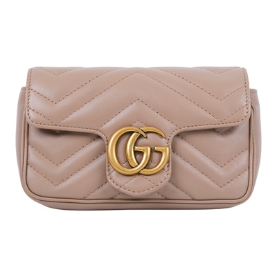 古馳 GUCCI GG Mormont 絎縫 超迷你袋 476433 DTDCT 藕粉MARMONT MINI 鍊帶