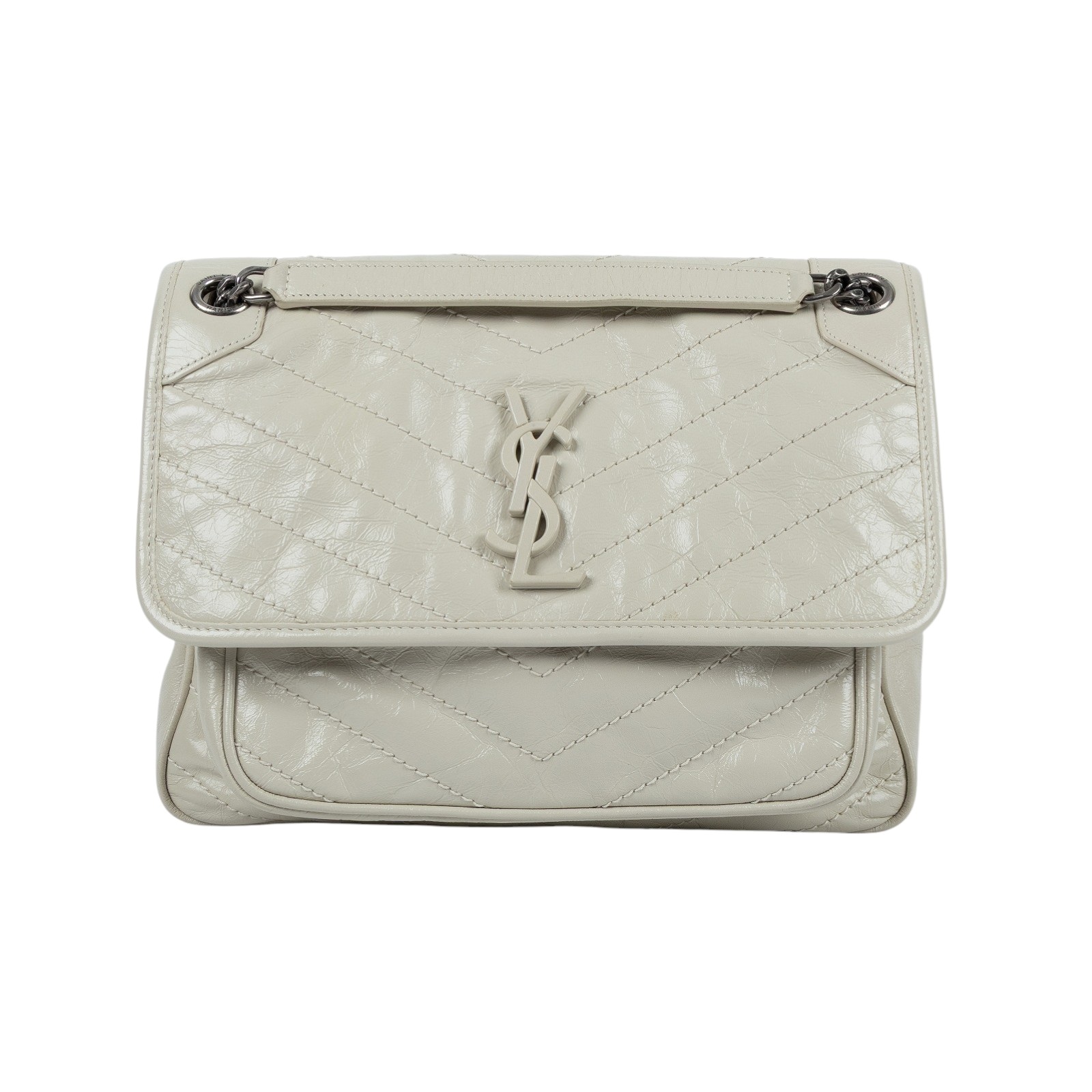 聖羅蘭 YSL SAINT LAURENT Niki 復古皮革 中型手袋 銀色五金 6331580EN04 白NIKI中號 防塵袋