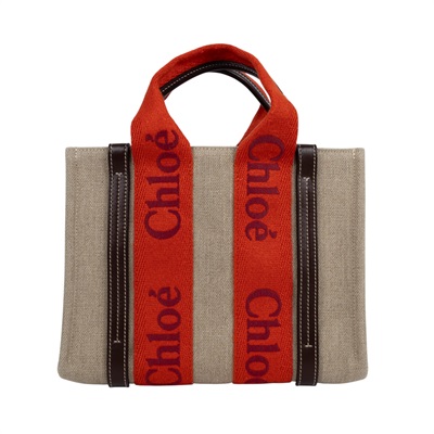 蔻依 CHLOE Woody Small 手提包 肩背包 托特包 CHC23US397K37 9HE 紅/棕亞麻WOODY 小 背帶款 防塵袋