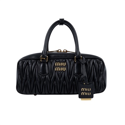 繆繆 MIU MIU Arcadie 皮革 手袋 大型 5BB148_AN88 黑抓皺Arcadie matelassé 原廠盒子/防塵袋/背帶/發票