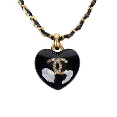 香奈兒 CHANEL CC LOGO 項鍊 D21P 黑愛心項鍊 原廠盒子