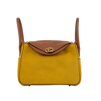 愛馬仕 Hermes Lindy 琳迪包 26 LD26 D刻 金棕拼琥珀黃麂皮LINDY26 原廠盒子/防塵袋