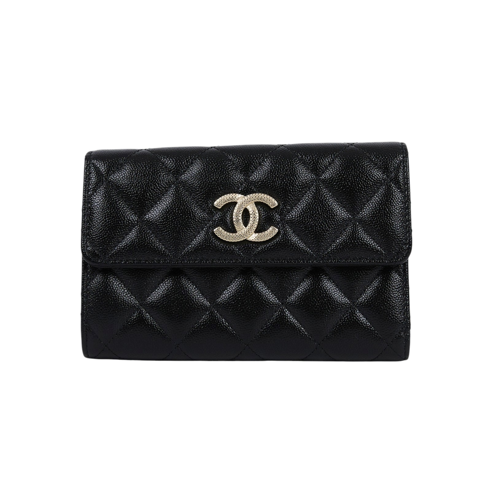 香奈兒 CHANEL 錢包 釦式 中夾 AP3398 晶片款 黑銀雙C中夾 防塵袋