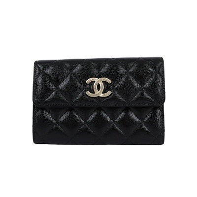 香奈兒 CHANEL 錢包 釦式 中夾 AP3398 晶片款 黑銀雙C中夾 防塵袋