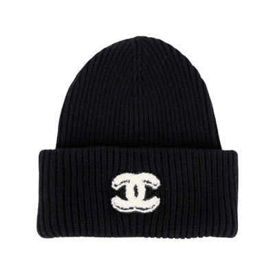 香奈兒 CHANEL CC LOGO 針織 毛帽 帽子 AAA398 黑底白LOGO毛帽 無附屬品