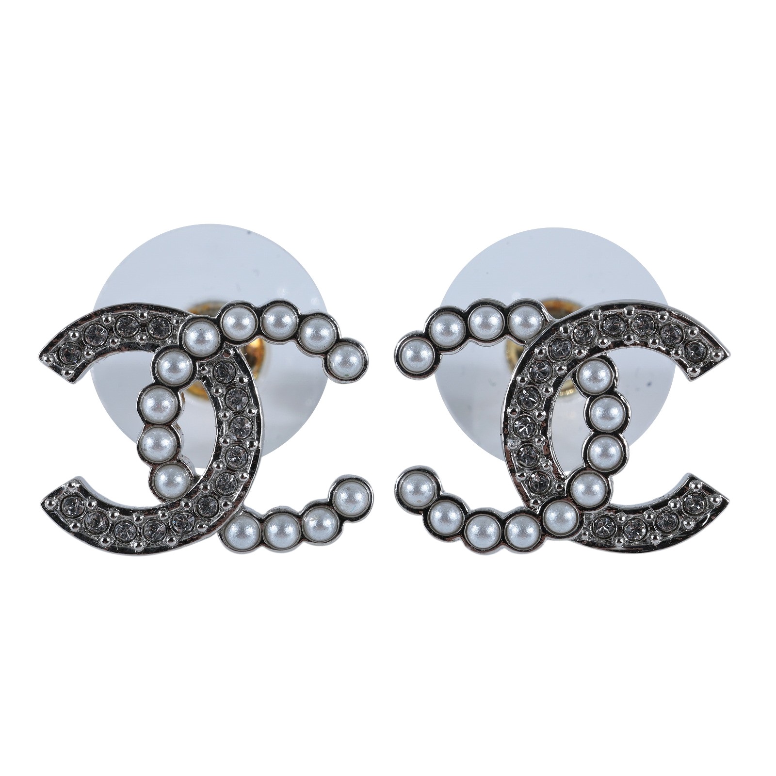 香奈兒 CHANEL CC LOGO 耳環 耳釘 B25V 水鑽珍珠雙C耳環 原廠盒子