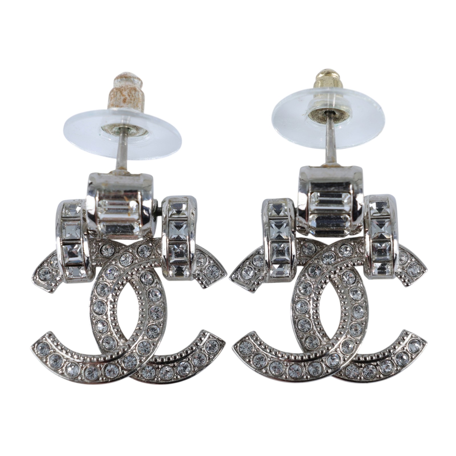 香奈兒 CHANEL CC LOGO 耳環 耳釘 A23 P 銀色水鑽雙C耳環 無附屬品