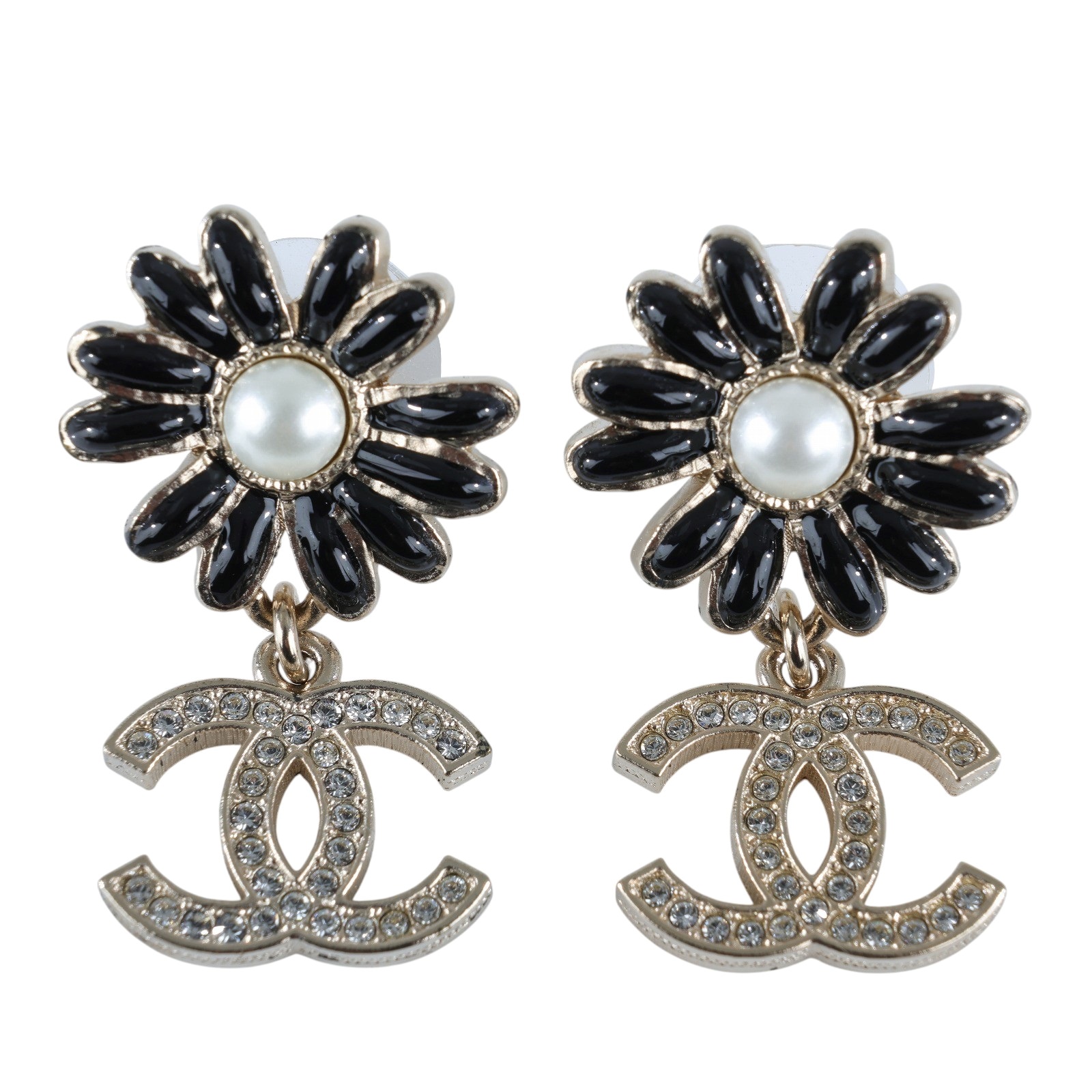 香奈兒 CHANEL CC LOGO 耳環 耳釘 A22K 金色雙C花卉垂墜耳環 原廠盒子