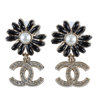 香奈兒 CHANEL CC LOGO 耳環 耳釘 A22K 金色雙C花卉垂墜耳環 原廠盒子