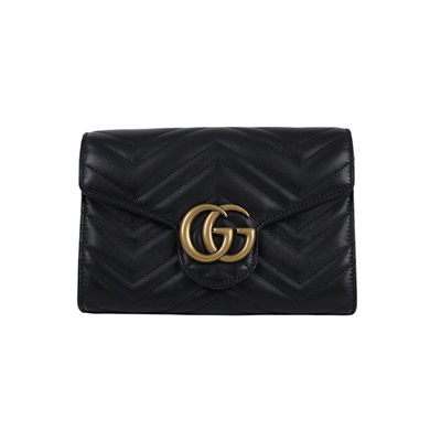 古馳 GUCCI GG Marmont 絎縫 迷你 肩背包 474575 DTD1T 黑MARMONT WOC 原廠盒子/防塵袋