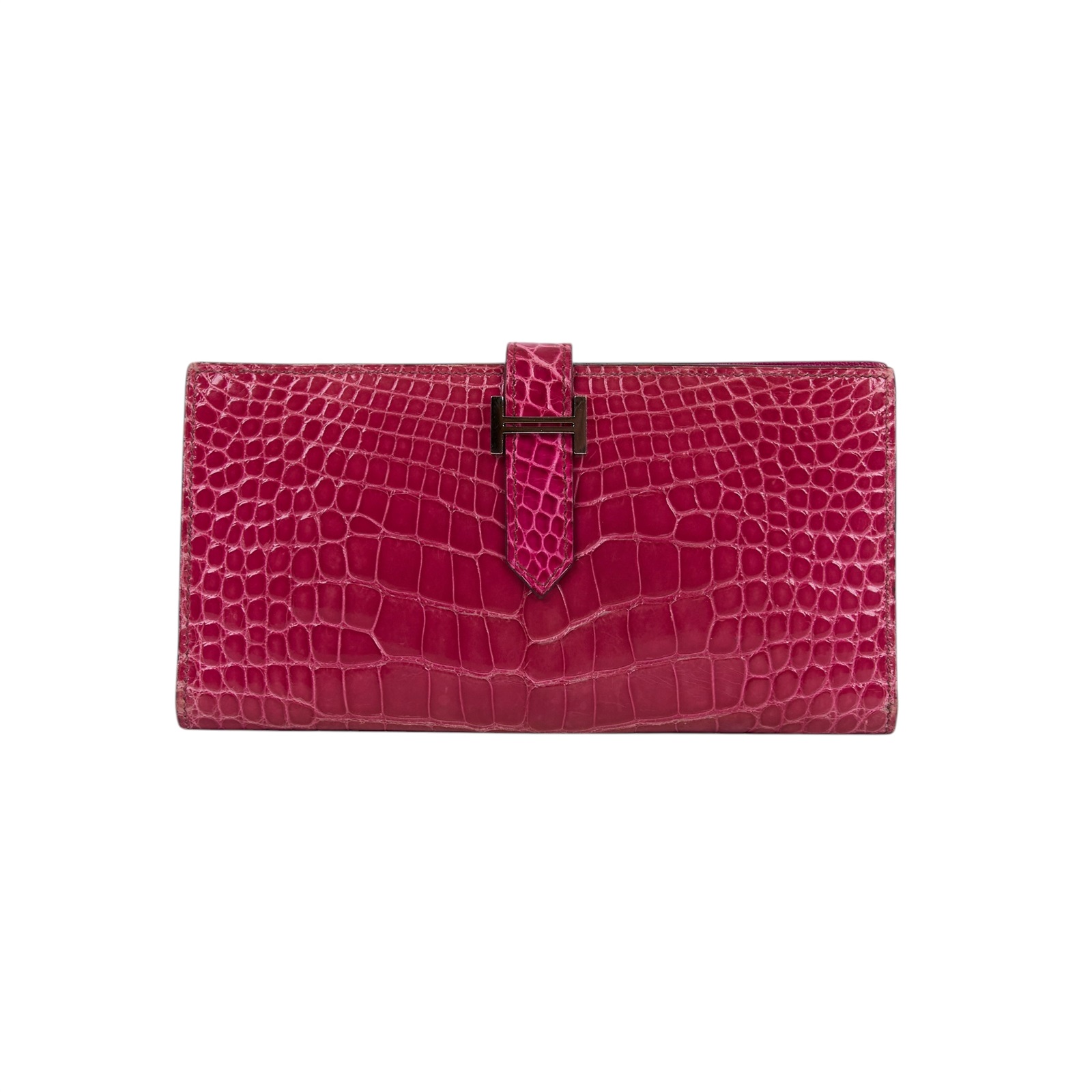 愛馬仕 Hermes Bearn Soufflet 長夾 銀色五金 桃紅色 H047208CK5J /口M刻 FUCHSIA鱷魚皮BEARN長夾 原廠盒子