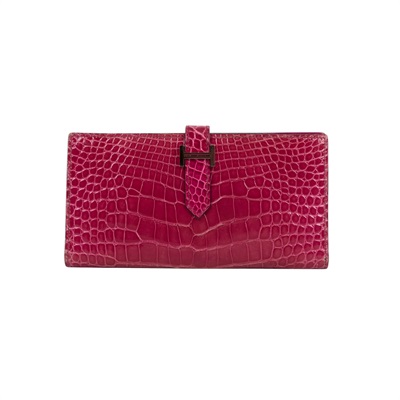 愛馬仕 Hermes Bearn Soufflet 長夾 銀色五金 桃紅色 H047208CK5J /口M刻 FUCHSIA鱷魚皮BEARN長夾 原廠盒子