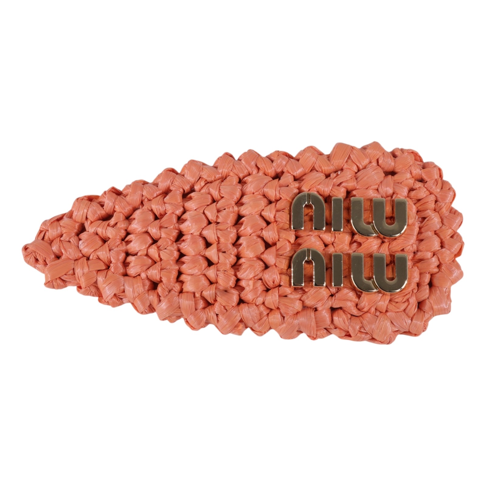 繆繆 MIU MIU 拉菲草 髮夾 5IF092_2F73 橘編織髮夾 原廠盒子