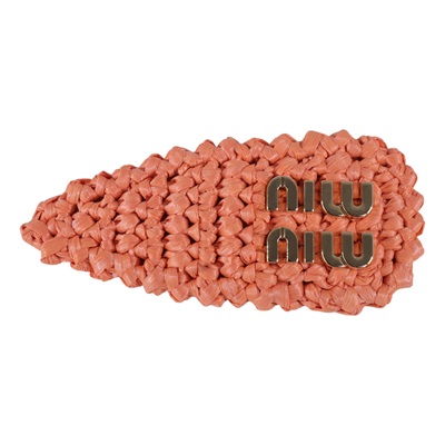 繆繆 MIU MIU 拉菲草 髮夾 5IF092_2F73 橘編織髮夾 原廠盒子