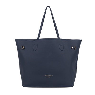 路易威登 LOUIS VUITTON Neverfull Inside Out MM 老花 牛皮 肩背包 雙面 海軍藍色 M14994 晶片款  防塵袋/內袋