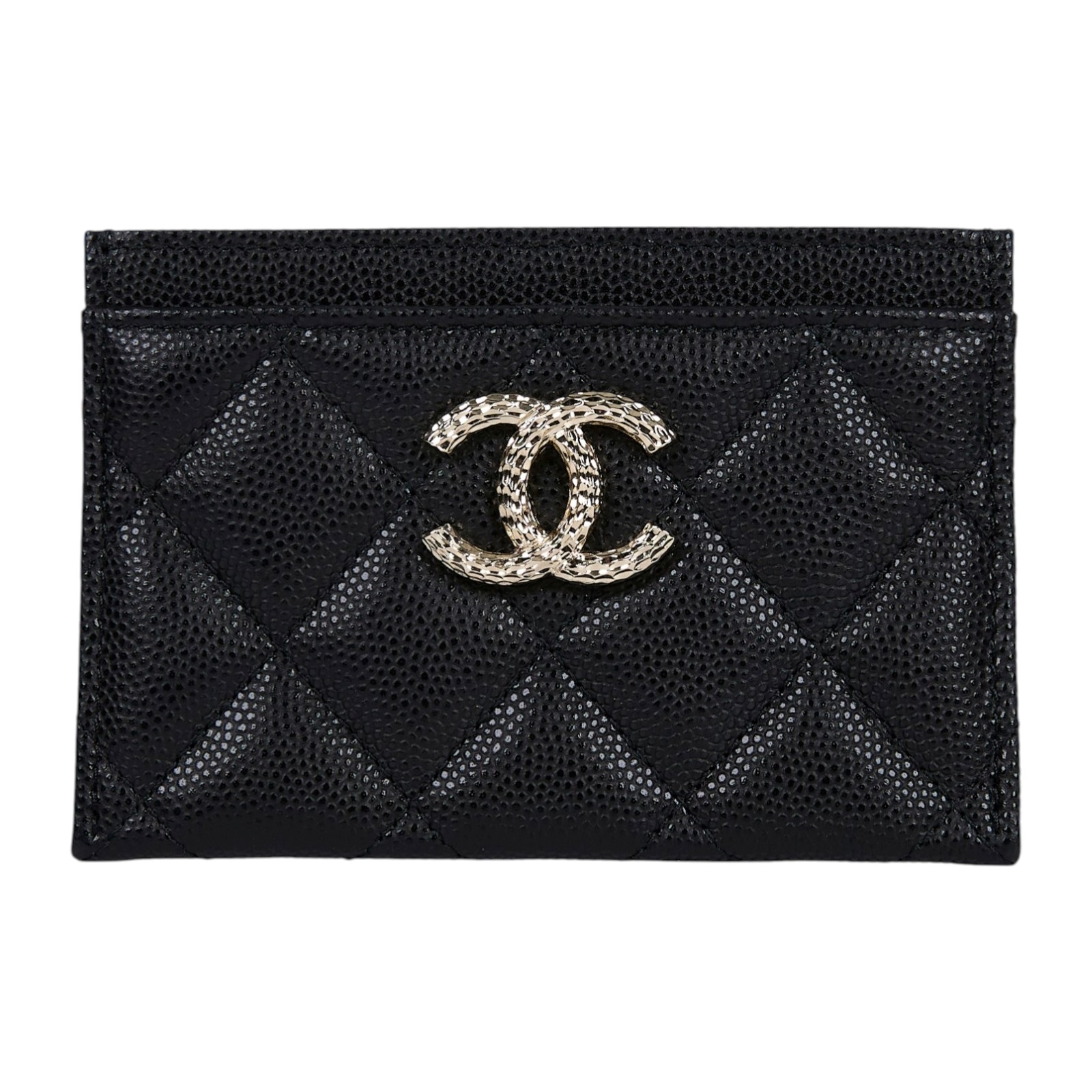 香奈兒 CHANEL CC Logo 卡夾 錢包  晶片款 黑荔枝雙C卡夾 原廠盒子/防塵袋