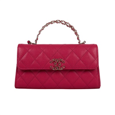 香奈兒 CHANEL Handle WOC 鍊帶 口蓋 手提包 AP3238 晶片款 紅荔枝19 COCO HANDLE 防塵袋