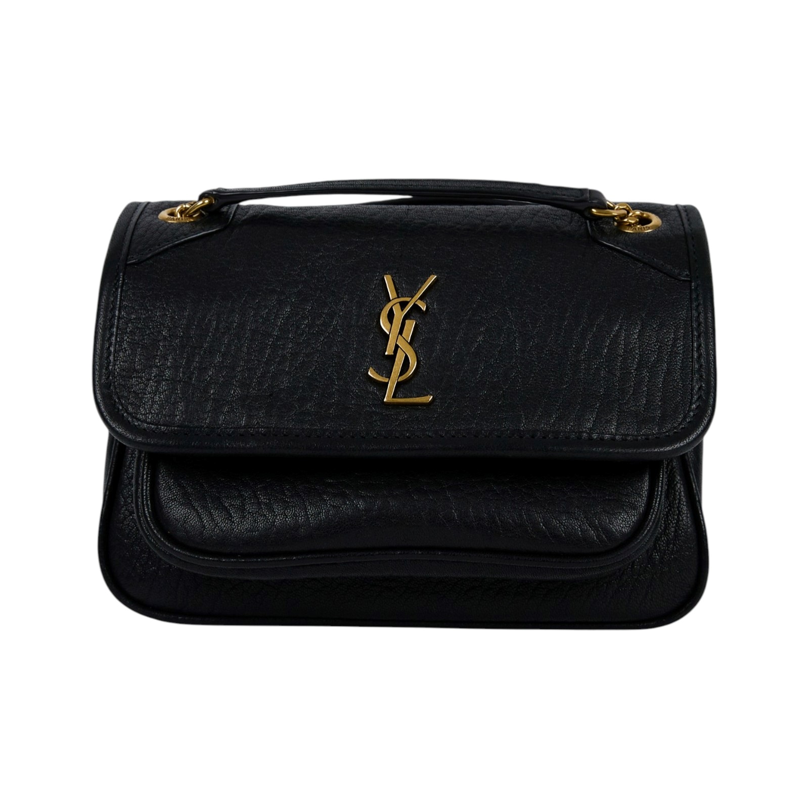 聖羅蘭 YSL SAINT LAURENT Niki 粒面小羊皮 迷你手袋 金色五金 828736AACYT 黑NIKI MINI 原廠盒子/防塵袋/購買證明