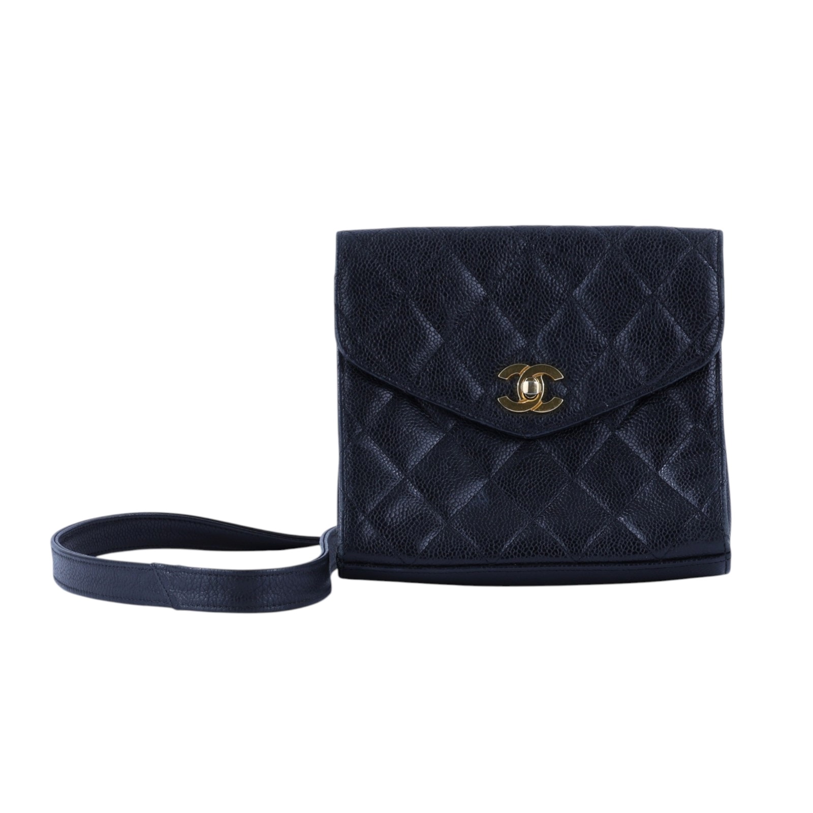 香奈兒 CHANEL CC LOGO Envelope Flap 菱格紋 信封包 斜背包  2開 黑金荔枝口蓋斜背包 無附屬品