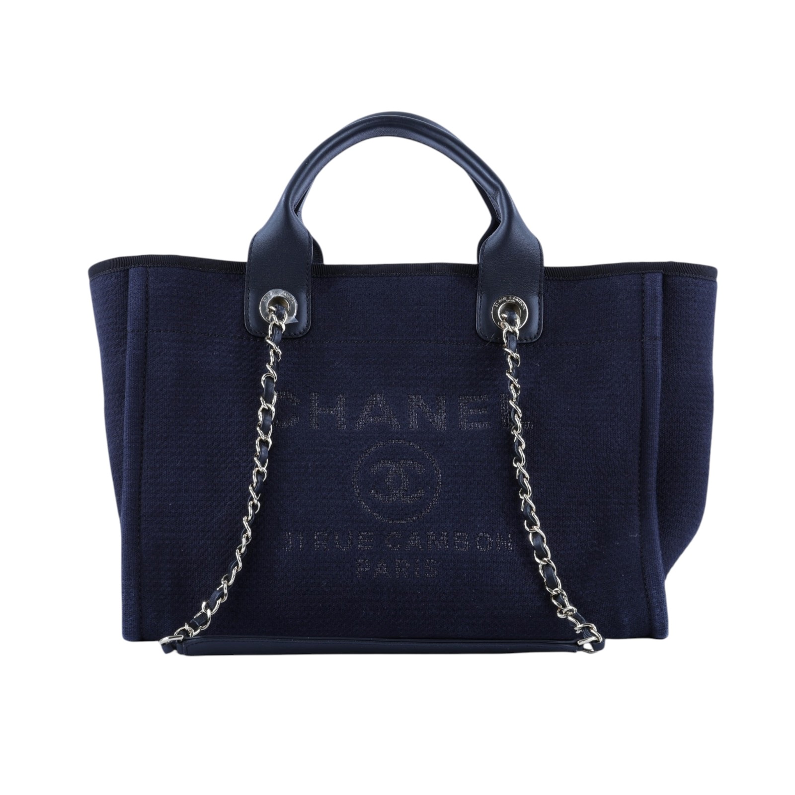 香奈兒 CHANEL 沙灘包 托特包 AS3351_帆布 晶片款 深藍帆布沙灘包 防塵袋/原廠盒子