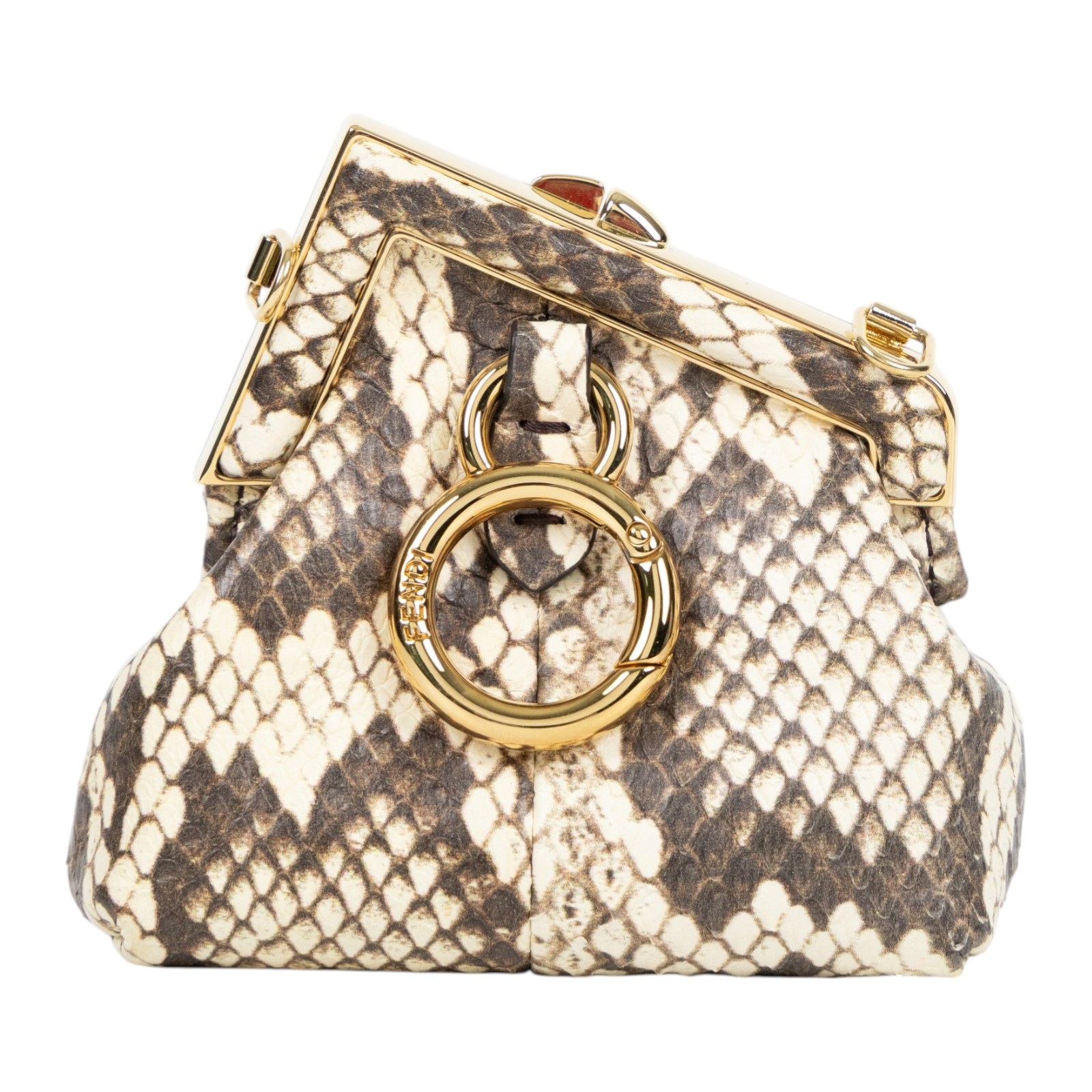 芬迪 FENDI First Nano 口金鏈條小包 零錢包 7AS051 蛇皮壓紋NANO FIRST 防塵袋