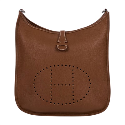 愛馬仕 Hermes Evelyne Bag 伊芙琳包 29 馬蹄型 EV29 B刻 金棕EVELYNE29 防塵袋/背帶