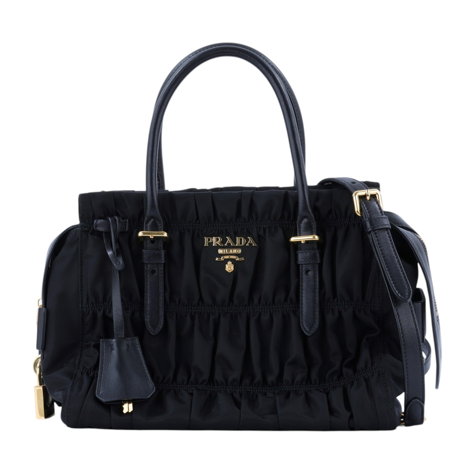 普拉達 PRADA 尼龍 手提包 1BA086_QR1 黑尼龍肩背包 保證卡