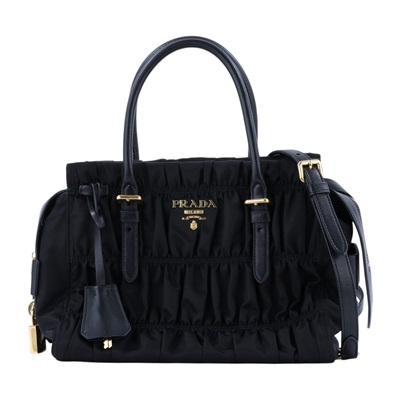 普拉達 PRADA 尼龍 手提包 1BA086_QR1 黑尼龍肩背包 保證卡