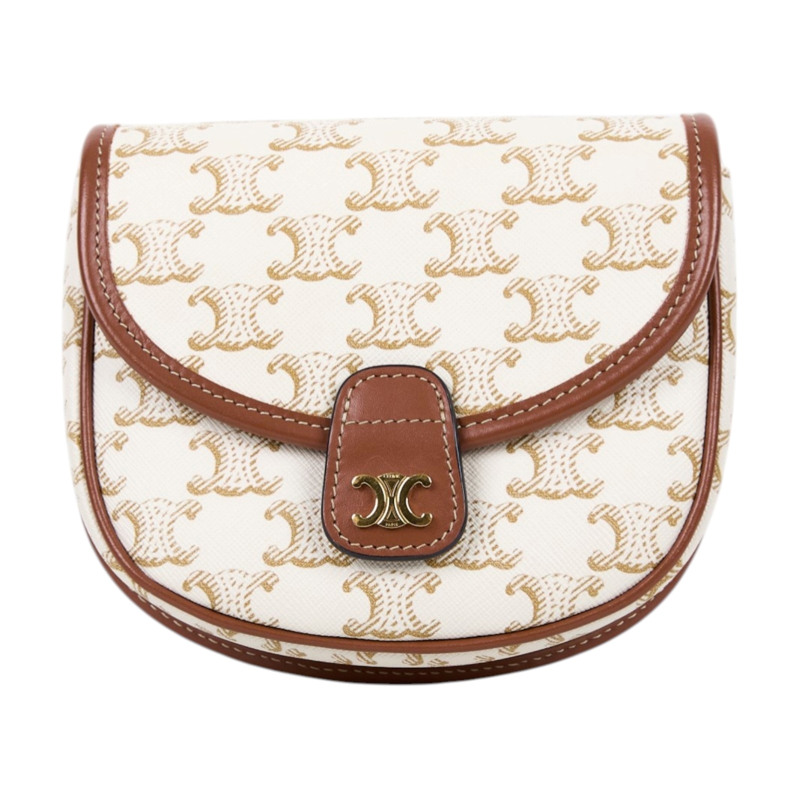 思琳 CELINE Triomphe帆布 小牛皮 迷你 Besace 斜背 肩背 馬鞍包 196702BZJ 白凱旋門MINI BESACE馬鞍包 無附屬品