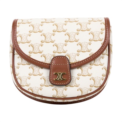 思琳 CELINE Triomphe帆布 小牛皮 迷你 Besace 斜背 肩背 馬鞍包 196702BZJ 白凱旋門MINI BESACE馬鞍包 無附屬品