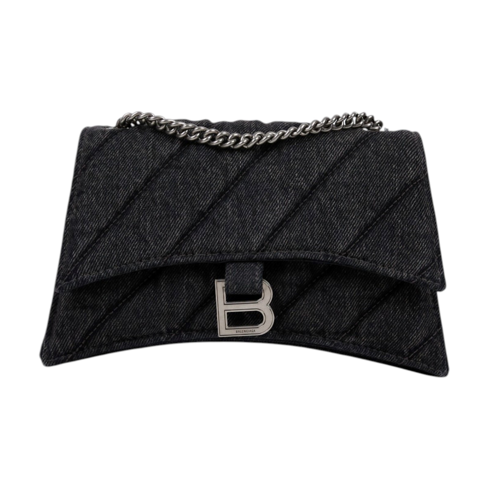 巴黎世家 BALENCIAGA Crush S 肩背包 7360162AAK1 黑牛仔CRUSH銀鍊包 無附屬品