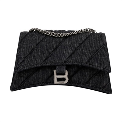 巴黎世家 BALENCIAGA Crush S 肩背包 7360162AAK1 黑牛仔CRUSH銀鍊包 無附屬品