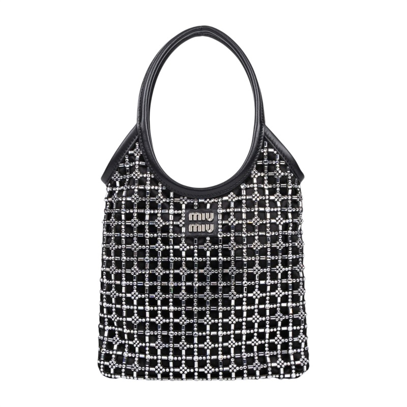 繆繆 MIU MIU Ivy 帆布手袋 迷你 5BA281_2F7L 黑緞面水鑽IVY 防塵袋