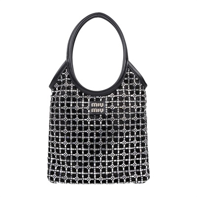 繆繆 MIU MIU Ivy 帆布手袋 迷你 5BA281_2F7L 黑緞面水鑽IVY 防塵袋