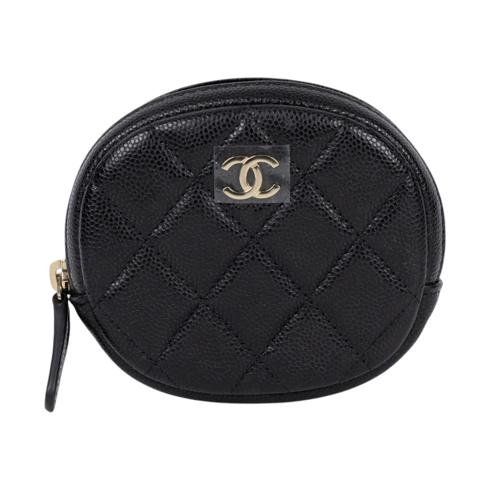 香奈兒 CHANEL CC logo 零錢包 A68995 黑金荔枝橢圓拉鍊零錢包 原廠盒子/防塵袋/保證卡