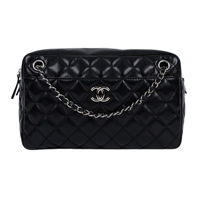 香奈兒 CHANEL Matelasse 肩背包  12開黑銀羊肩背包 防塵袋/保證卡