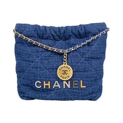 香奈兒 CHANEL 22 迷你 束口包 AS3980 B20818 晶片款 丹寧22包 MINI 新版 原廠盒子/防塵袋/背帶/購買證明影本