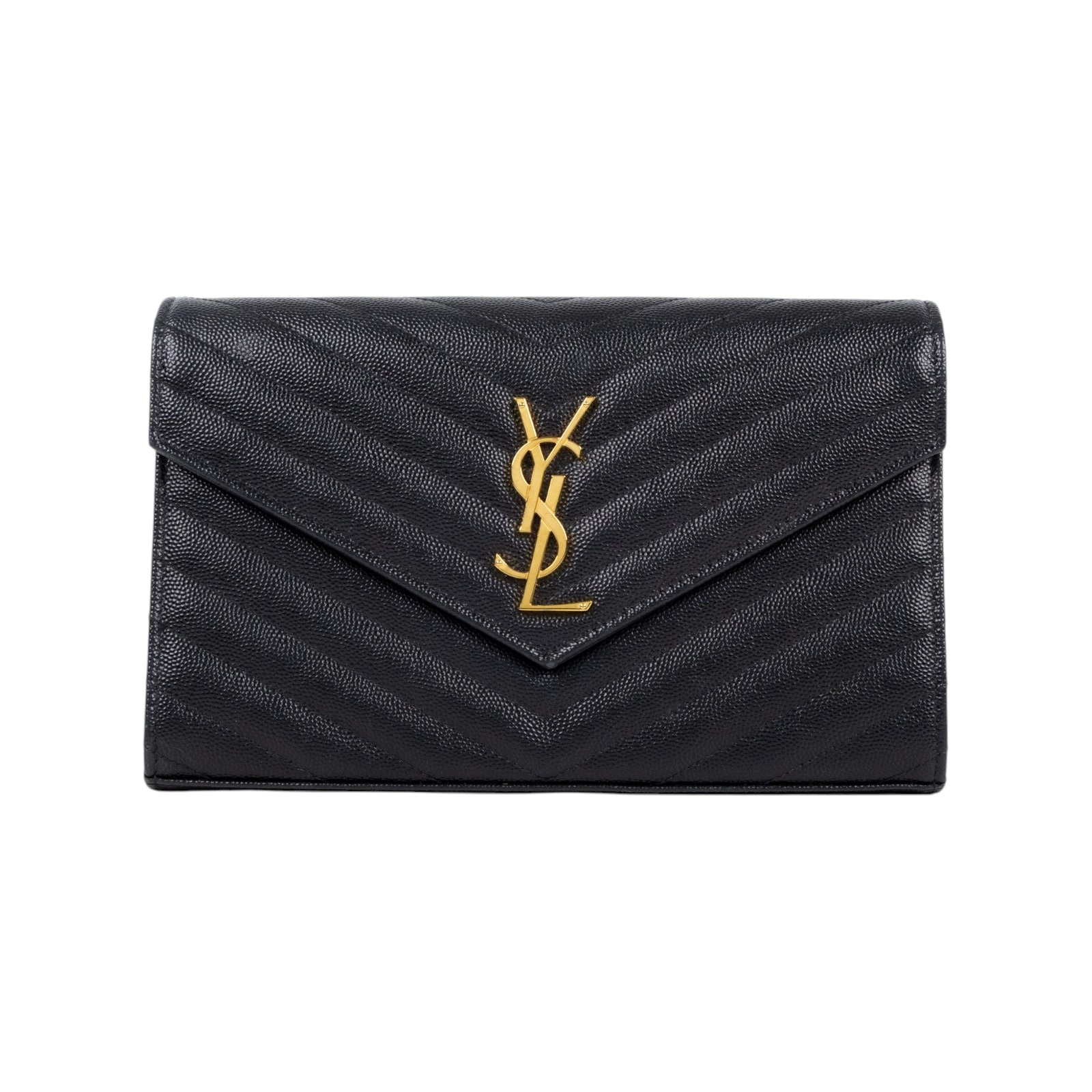 聖羅蘭 YSL SAINT LAURENT Cassandre 經典粒面皮革 鏈條 錢包 金色五金 377828BOW01 黑金魚子醬WOC 無附屬品