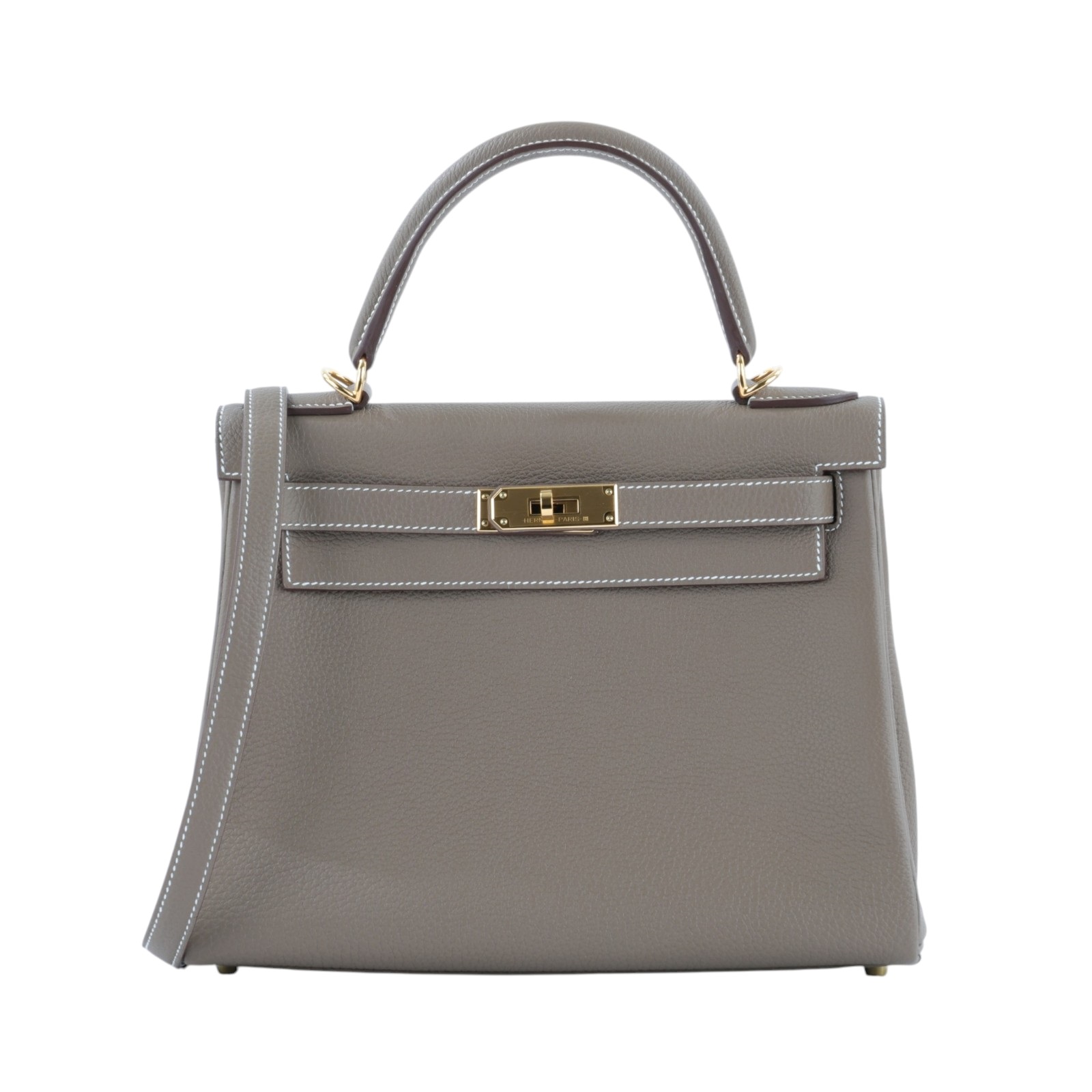愛馬仕 Hermes Kelly Bag 凱莉包 28 金色五金 大象灰 H027630CC18 /U刻  原廠盒子/防塵袋/背帶/鎖組/雨衣