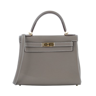 愛馬仕 Hermes Kelly Bag 凱莉包 28 金色五金 大象灰 H027630CC18 /U刻  原廠盒子/防塵袋/背帶/鎖組/雨衣