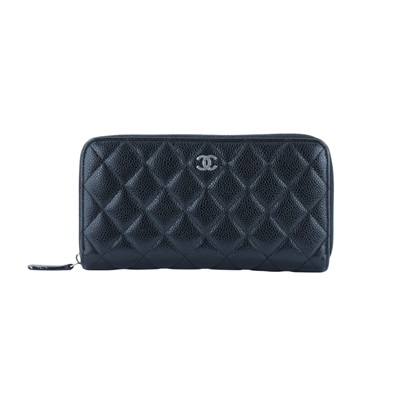 香奈兒 CHANEL CC LOGO 經典拉鍊長夾 粒紋小牛皮 AP0242 晶片款 黑荔枝拉鍊長夾 無附屬品