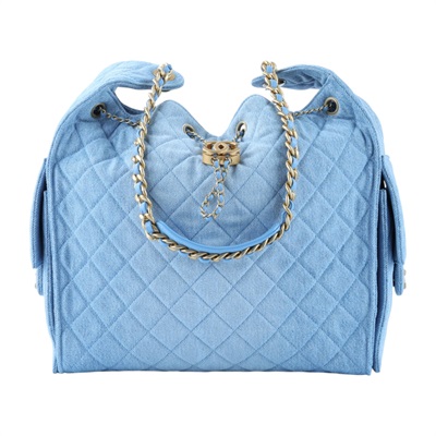 香奈兒 CHANEL 2025 春夏 25 大型包 AS5553_DENIM 晶片款 淺藍丹寧大型25包 防塵袋