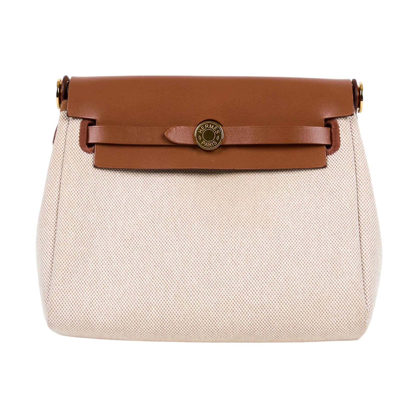 愛馬仕 Hermes Herbag Zip 20 金色五金 棕色 米色 H085414CCAA W刻  米白帆布HERBAG20 原廠盒子/防塵袋/購買證明