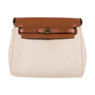 愛馬仕 Hermes Herbag Zip 20 金色五金 棕色 米色 H085414CCAA W刻  米白帆布HERBAG20 原廠盒子/防塵袋/購買證明
