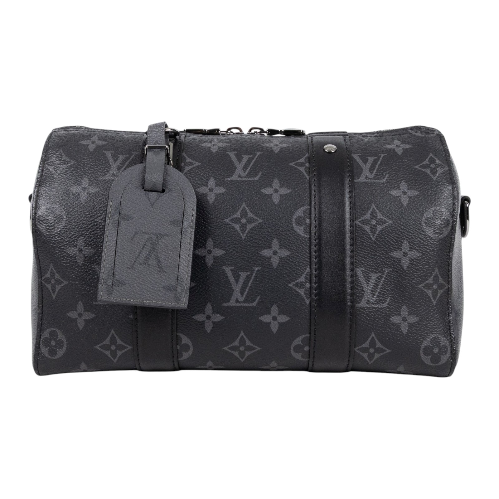 路易威登 LOUIS VUITTON City Keepall Eclipse帆布 拉鍊 斜背包 黑色 M45936 晶片款  購買證明/背帶