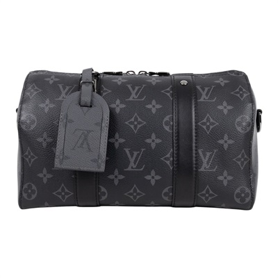 路易威登 LOUIS VUITTON City Keepall Eclipse帆布 拉鍊 斜背包 黑色 M45936 晶片款  購買證明/背帶