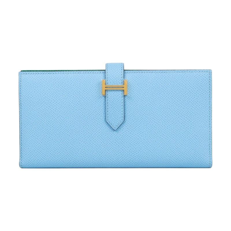 愛馬仕 Hermes Bearn Soufflet 長夾  金色五金 糖果藍 帝王綠 H073596CCAV   原廠盒子/購買證明