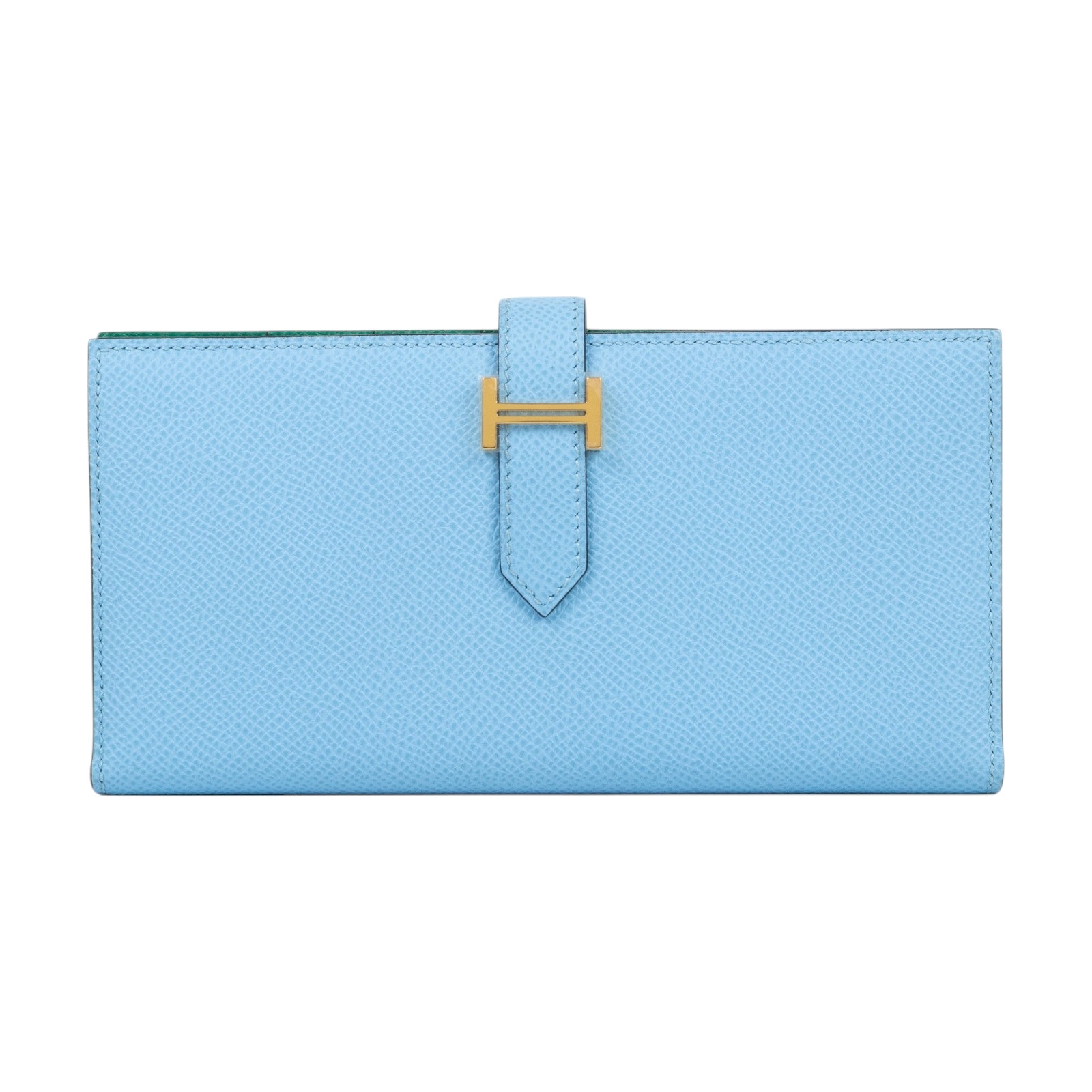 愛馬仕 Hermes Bearn Soufflet 長夾  金色五金 糖果藍 帝王綠 H073596CCAV   原廠盒子/購買證明